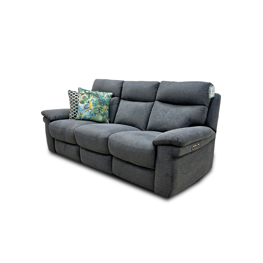 Comfort Story _Serene_ Fab-Meo-R25 Iron Grey Fabric Power Recliner with Power Headrest and Power Lumbar Split 3 Seater Sofa