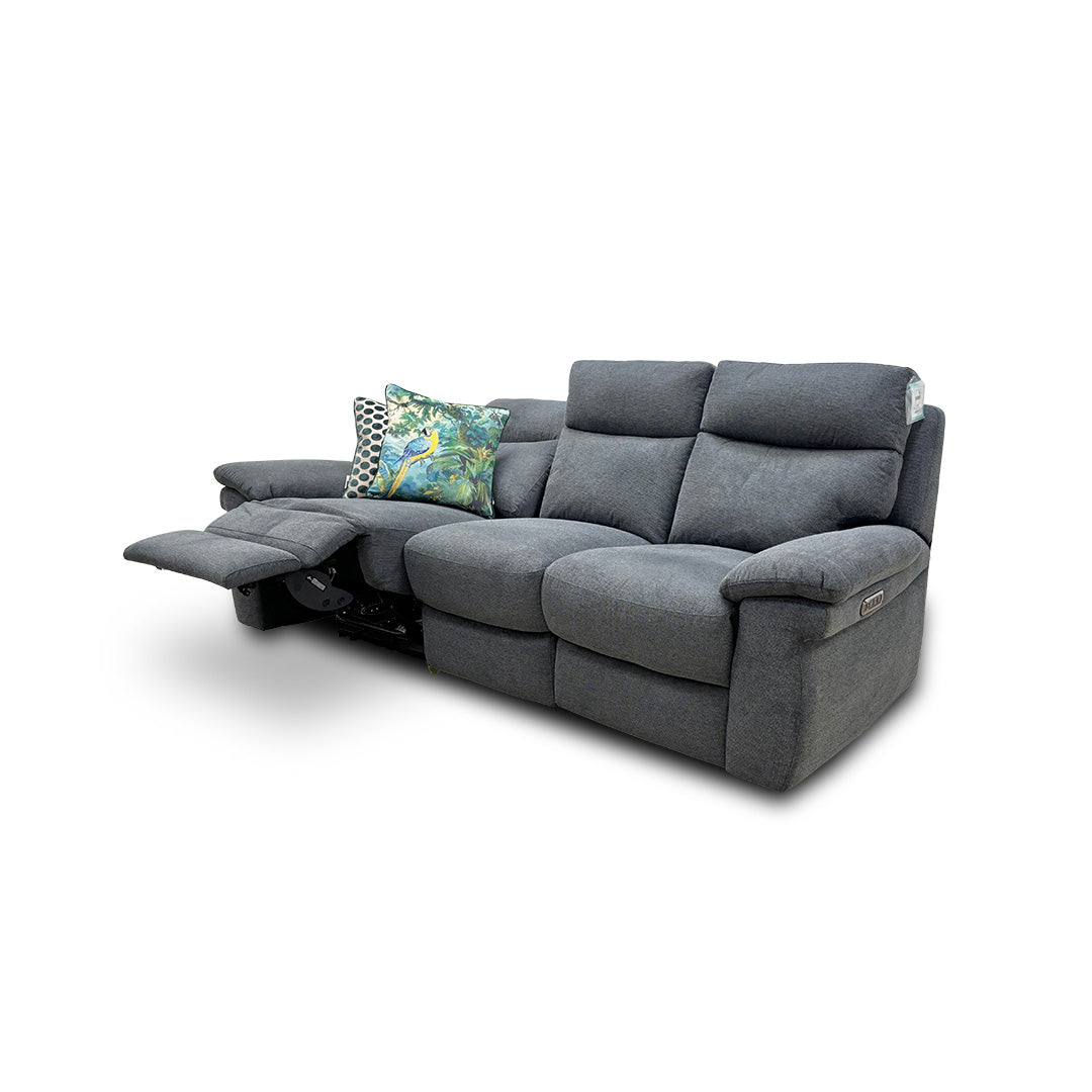 Comfort Story _Serene_ Fab-Meo-R25 Iron Grey Fabric Power Recliner with Power Headrest and Power Lumbar Split 3 Seater Sofa
