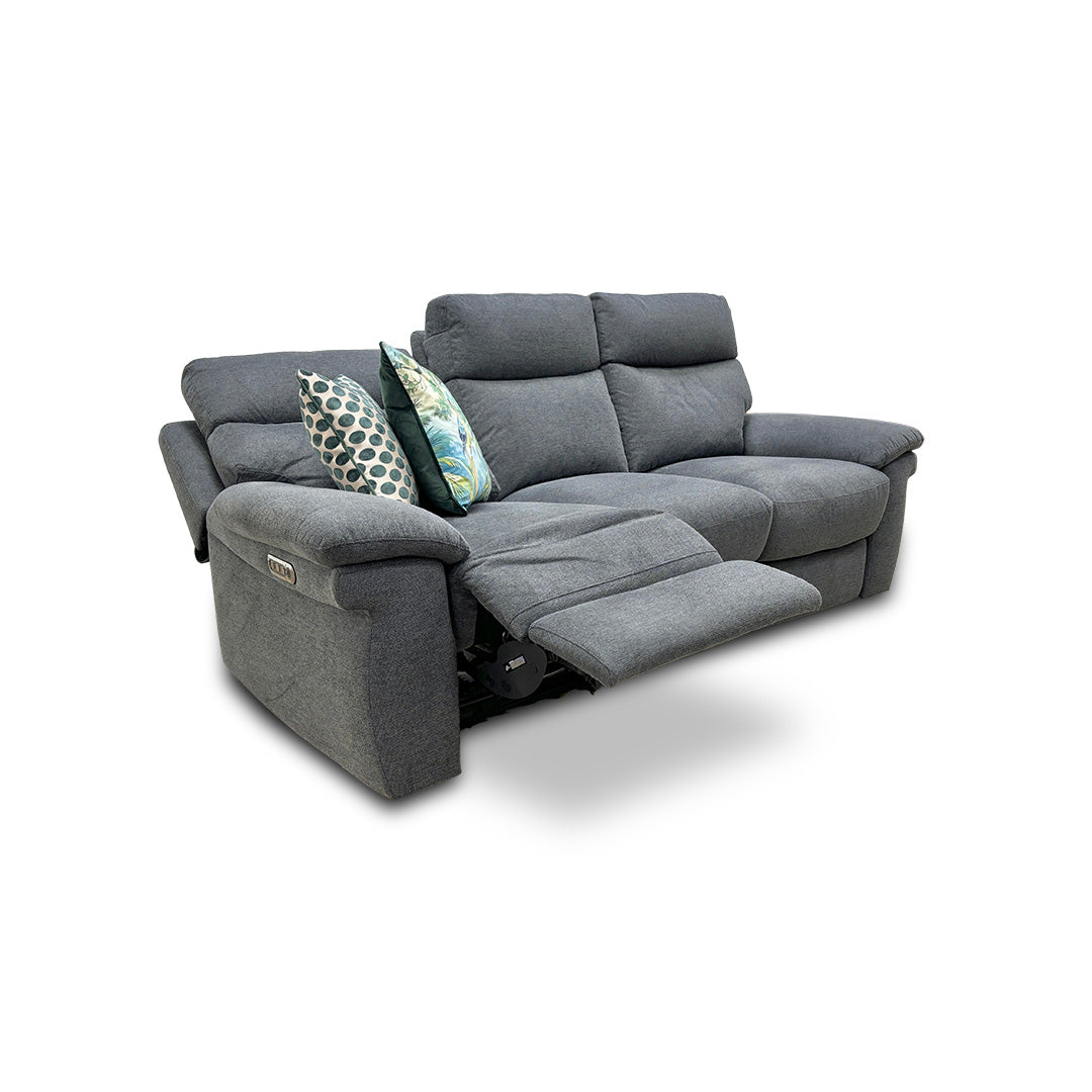 Comfort Story _Serene_ Fab-Meo-R25 Iron Grey Fabric Power Recliner with Power Headrest and Power Lumbar Split 3 Seater Sofa