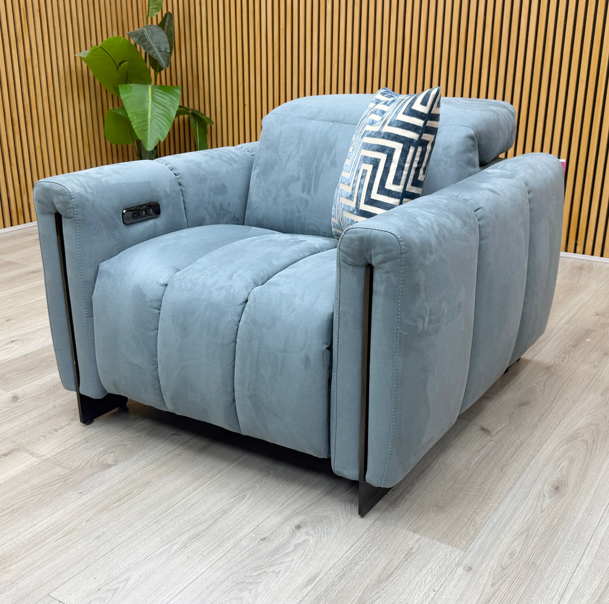 'Girgio' Luna Light Blue Velvet Fabric Power Recliner Chair with Power Headrest