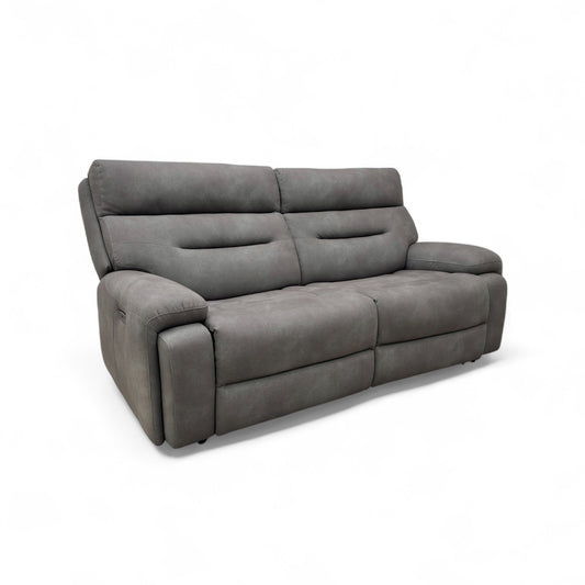‘Cinemax’ Np-1107 Nappa Grey Fabric Power Recliner 3 Seater Sofa with Power Headrests