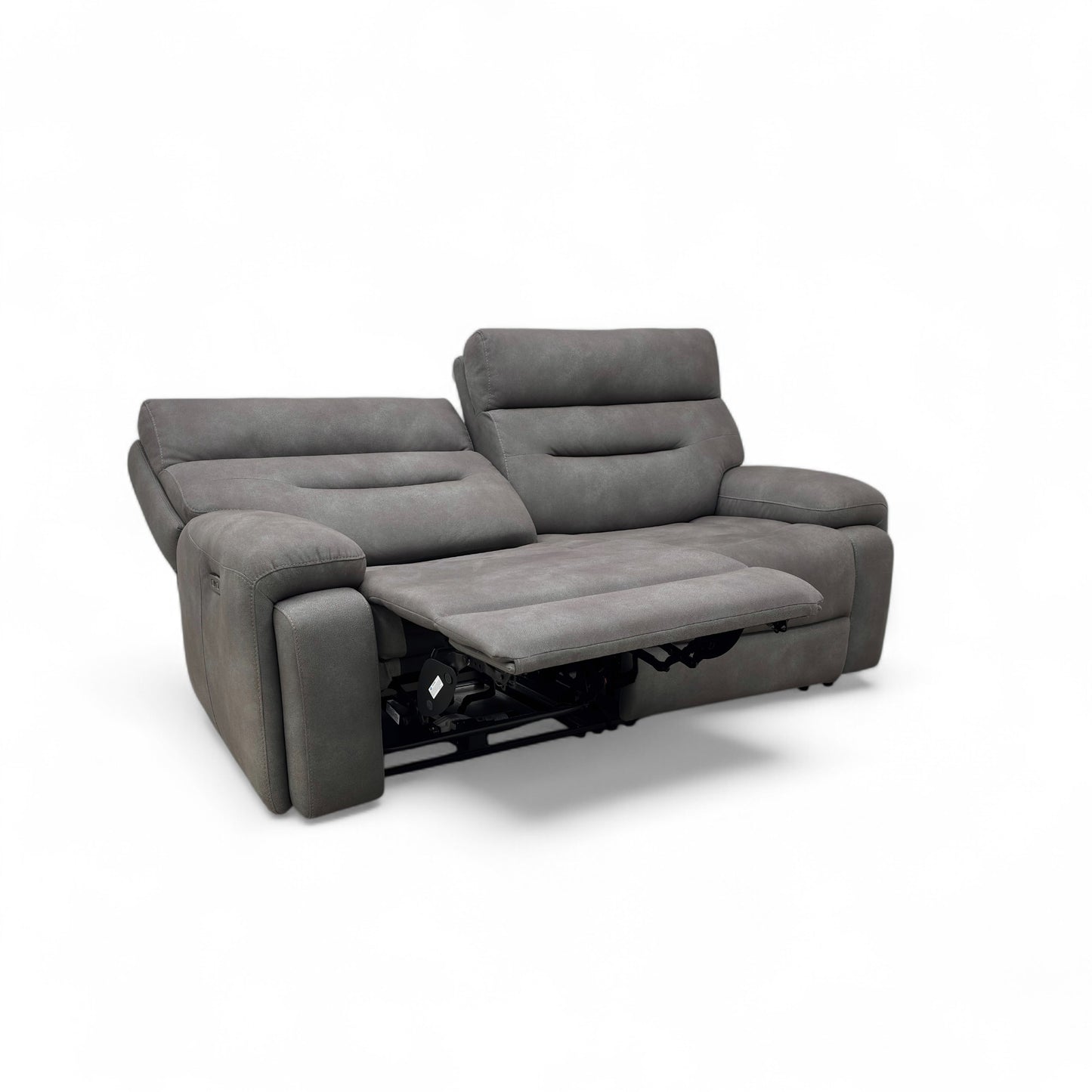 ‘Cinemax’ Np-1107 Nappa Grey Fabric Power Recliner 3 Seater Sofa with Power Headrests