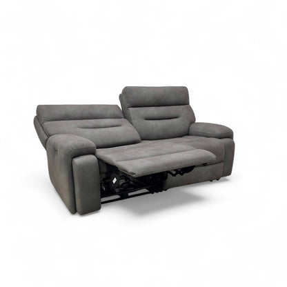 ‘Cinemax’ Np-1107 Nappa Grey Fabric Power Recliner 3 Seater Sofa with Power Headrests