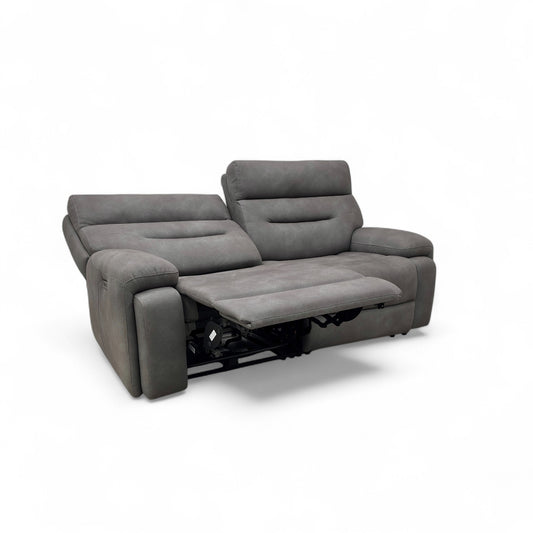 ‘Cinemax’ Np-1107 Nappa Grey Fabric Power Recliner 3 Seater Sofa with Power Headrests