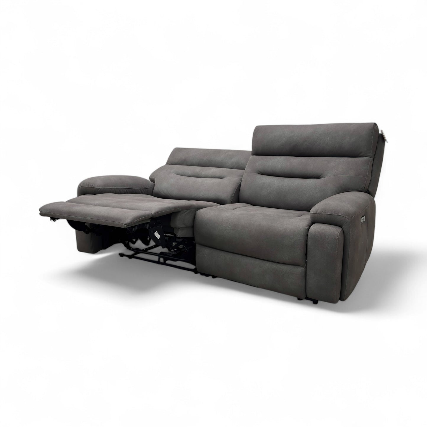 ‘Cinemax’ Np-1107 Nappa Grey Fabric Power Recliner 3 Seater Sofa with Power Headrests