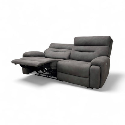 ‘Cinemax’ Np-1107 Nappa Grey Fabric Power Recliner 3 Seater Sofa with Power Headrests