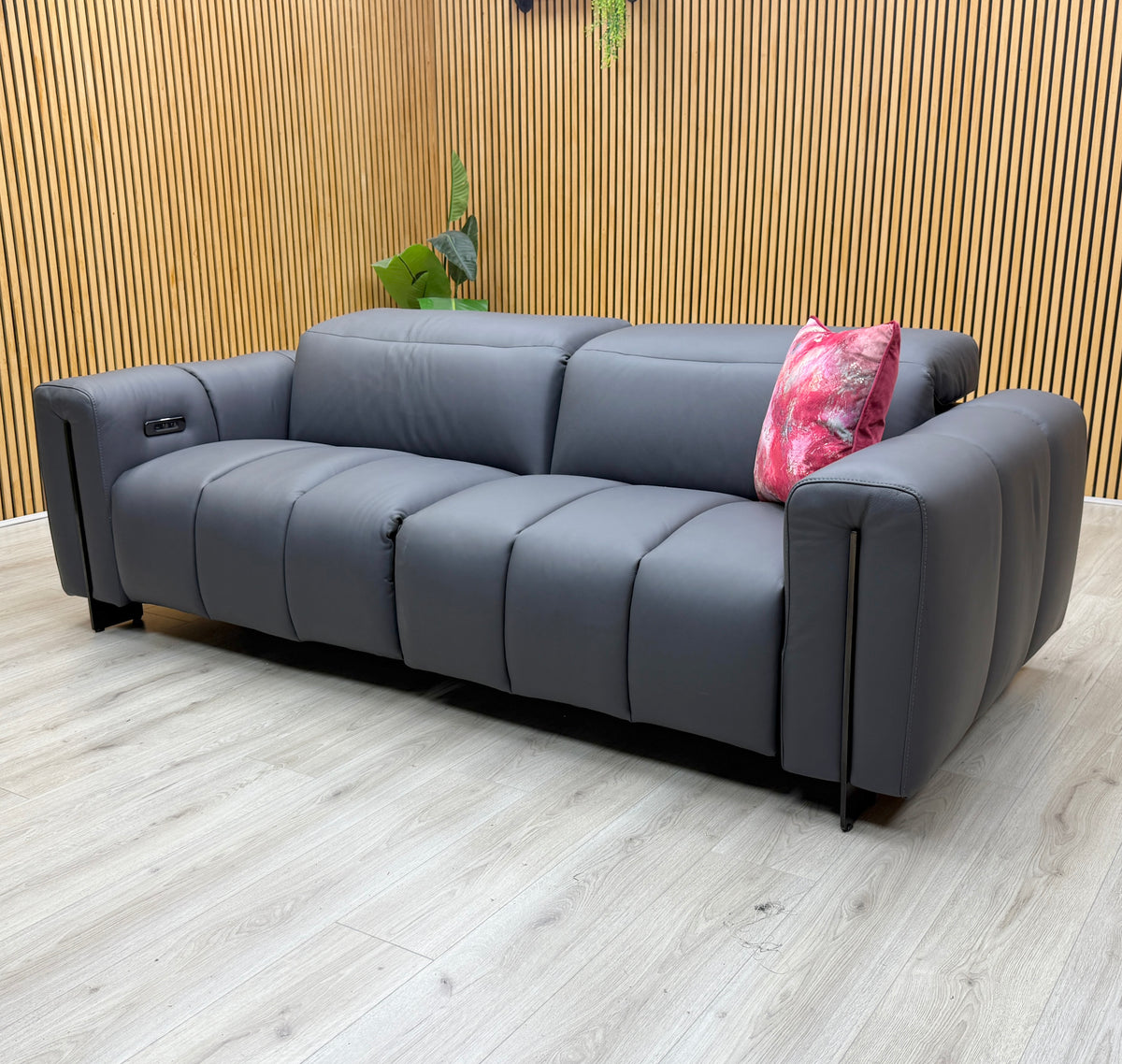 'Girgio' Dark Grey Leather 3 Seater Power Recliner Sofa with Power Headrests