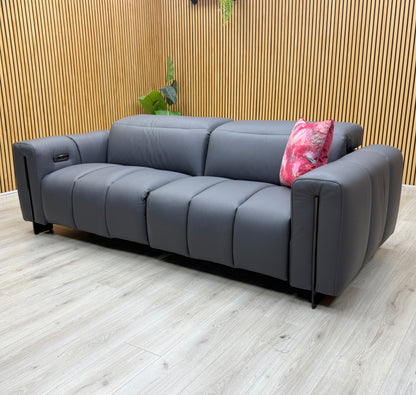 'Girgio' Dark Grey Leather 3 Seater Power Recliner Sofa with Power Headrests