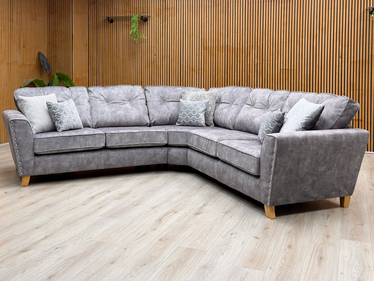 ‘Amaya’ Grey Velvet Fabric Corner Group Sofa