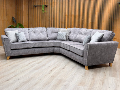 ‘Amaya’ Grey Velvet Fabric Corner Group Sofa