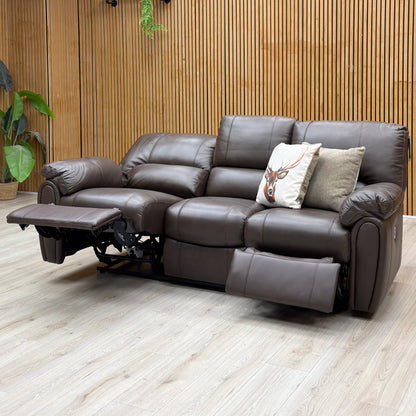‘Leighton’ Chocolate Brown Leather 3 Seater Power Recliner Sofa
