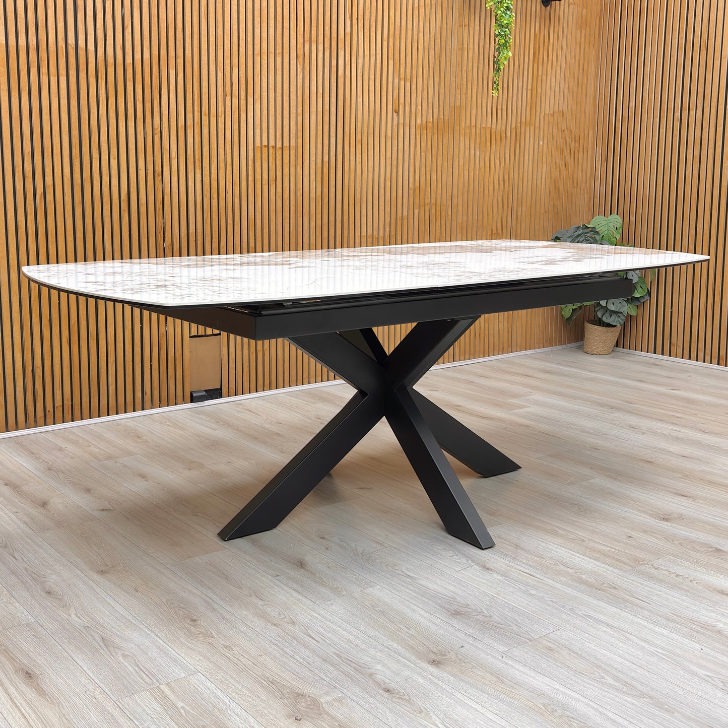 ‘Raul’ Calcatta Marble Ceramic Top 160cm Extending Dining Table