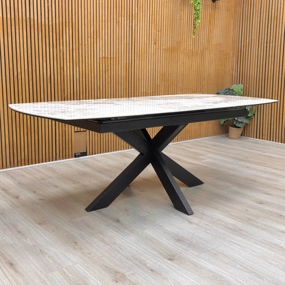 ‘Raul’ Calcatta Marble Ceramic Top 160cm Extending Dining Table