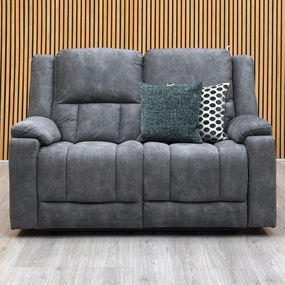 ‘Savoy’ Dark Grey Microfiber Fabric 2 Seater Power Recliner Sofa