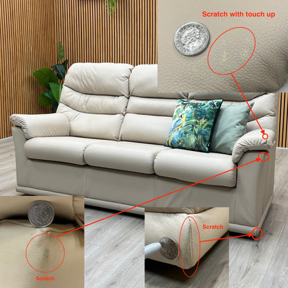 G Plan ‘Malvern’ L840 Cambridge Chalk Leather 3 Cushion 3 Seater Sofa