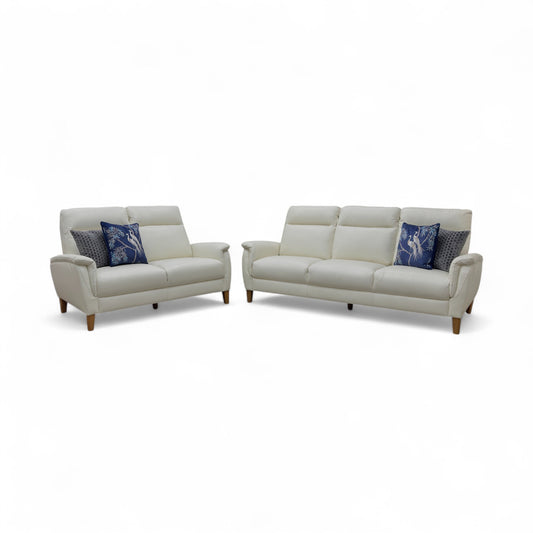 Oak Furnitureland ‘Linden’ White Leather 3 + 2 Seater Sofa Set