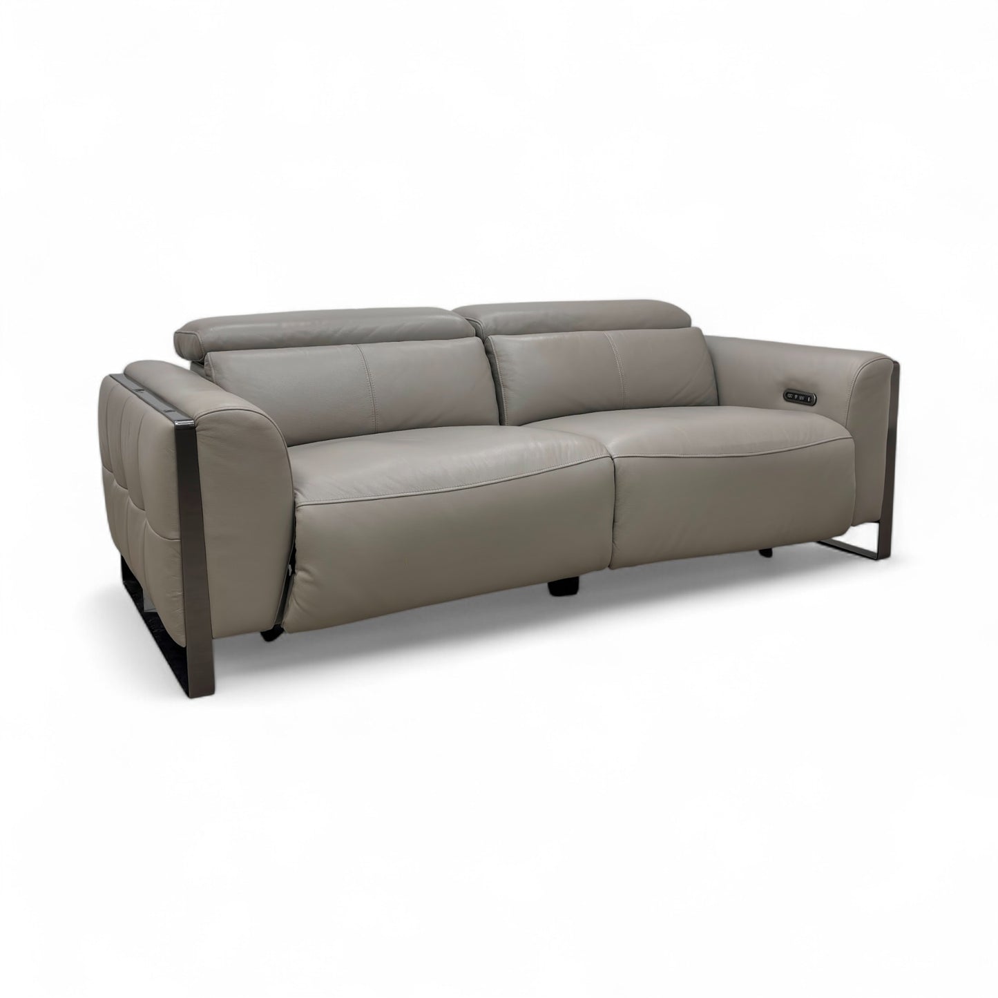 ‘Gisella’ New Grey Cat-60:28 Leather 3 Seater Power Recliner Sofa with Power Headrests