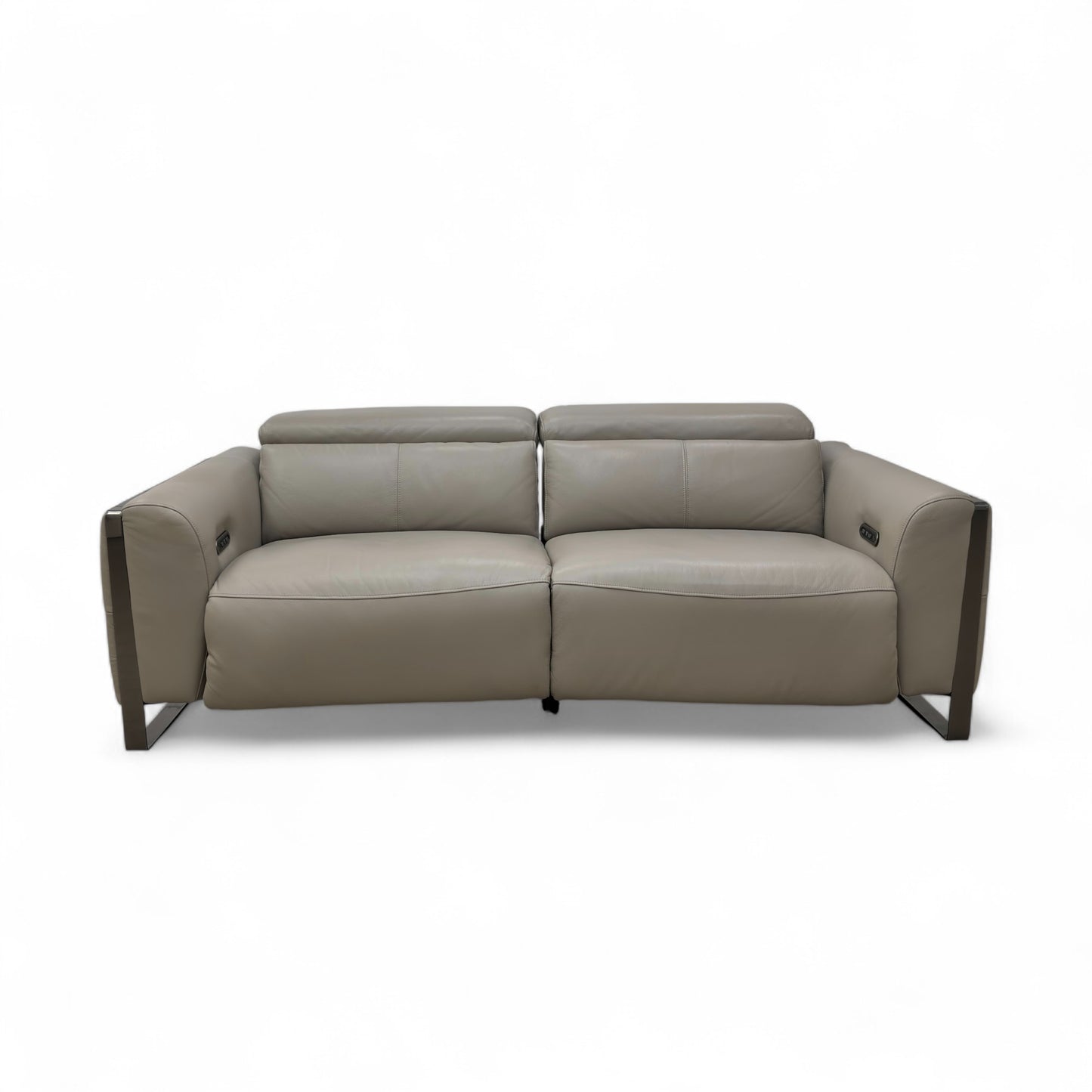 ‘Gisella’ New Grey Cat-60:28 Leather 3 Seater Power Recliner Sofa with Power Headrests