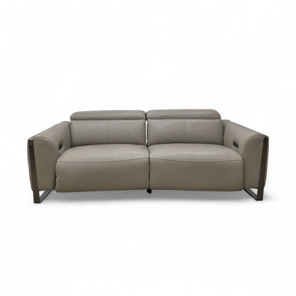‘Gisella’ New Grey Cat-60:28 Leather 3 Seater Power Recliner Sofa with Power Headrests