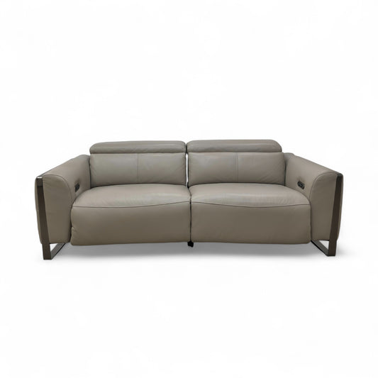 ‘Gisella’ New Grey Cat-60:28 Leather 3 Seater Power Recliner Sofa with Power Headrests