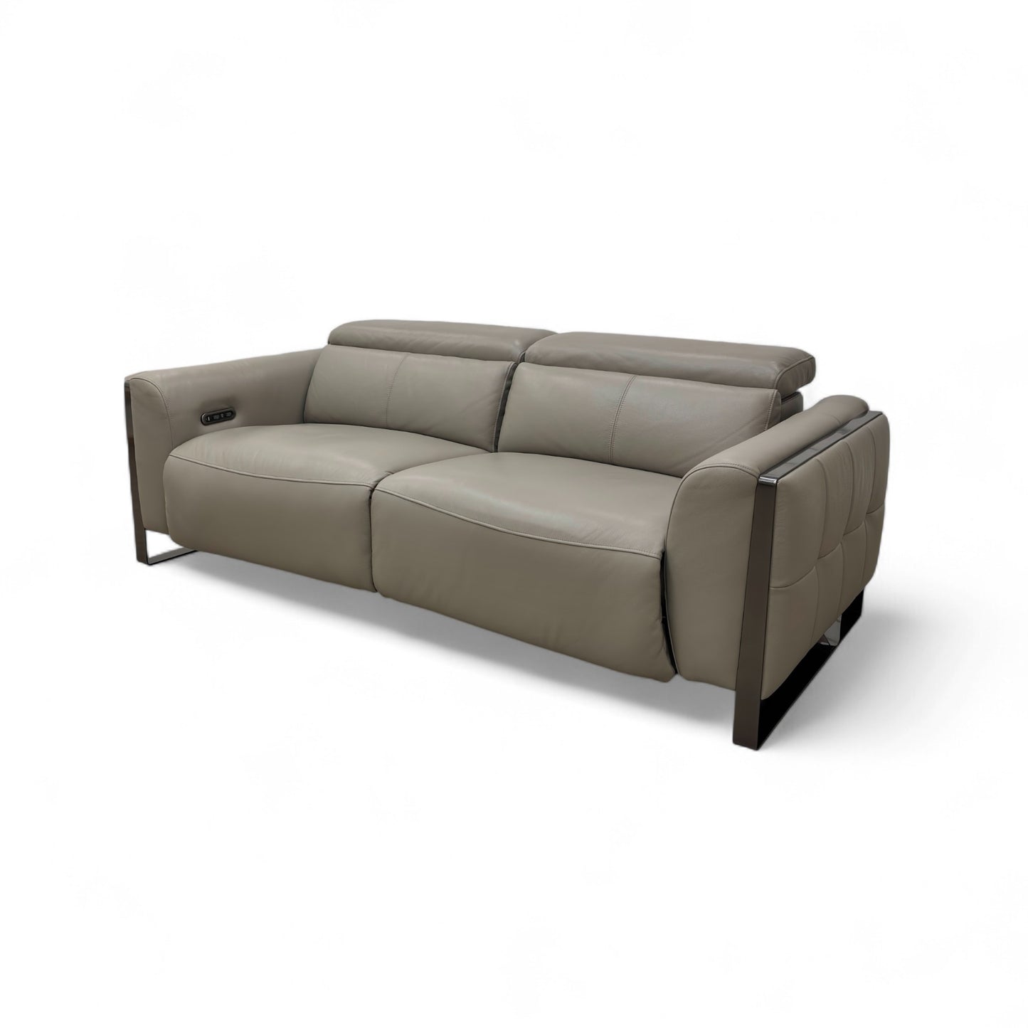 ‘Gisella’ New Grey Cat-60:28 Leather 3 Seater Power Recliner Sofa with Power Headrests