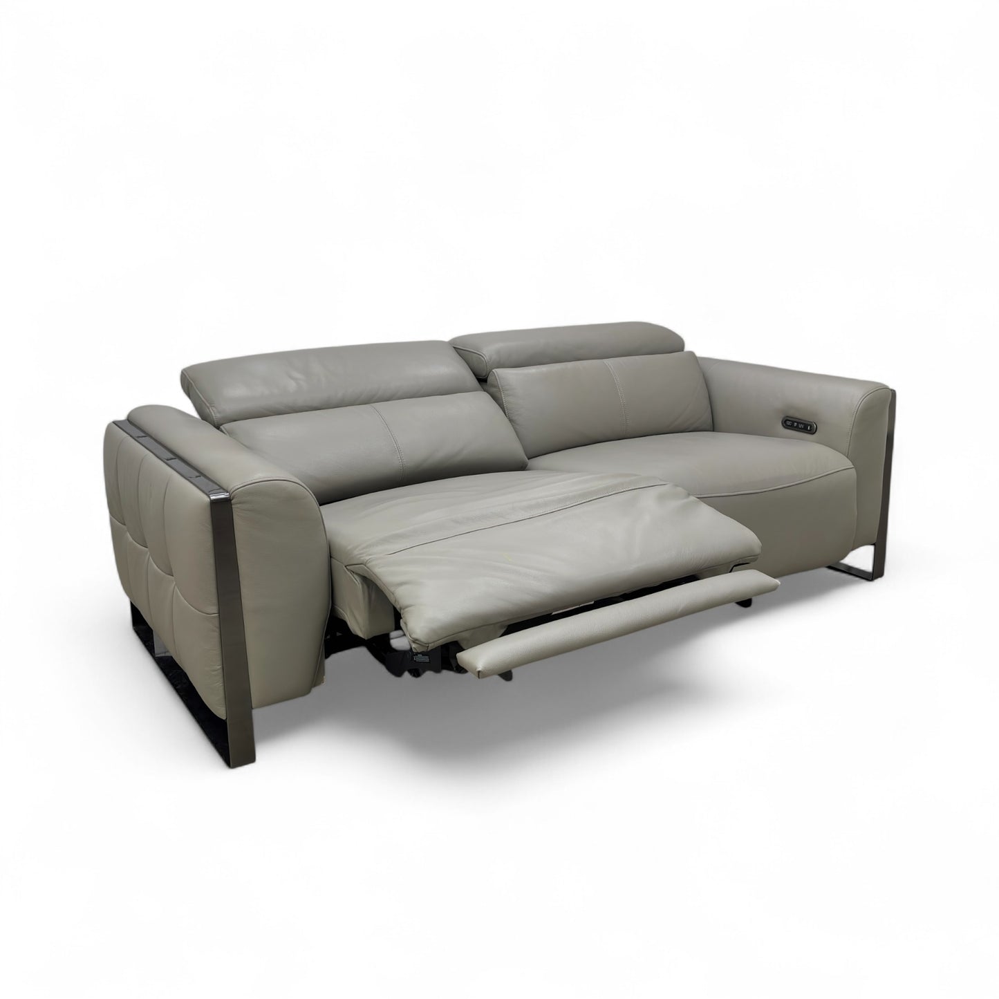 ‘Gisella’ New Grey Cat-60:28 Leather 3 Seater Power Recliner Sofa with Power Headrests
