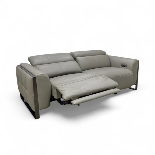 ‘Gisella’ New Grey Cat-60:28 Leather 3 Seater Power Recliner Sofa with Power Headrests