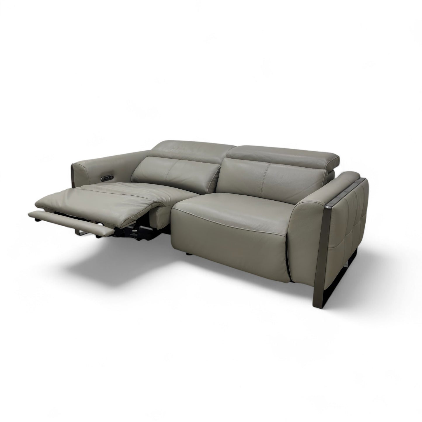 ‘Gisella’ New Grey Cat-60:28 Leather 3 Seater Power Recliner Sofa with Power Headrests