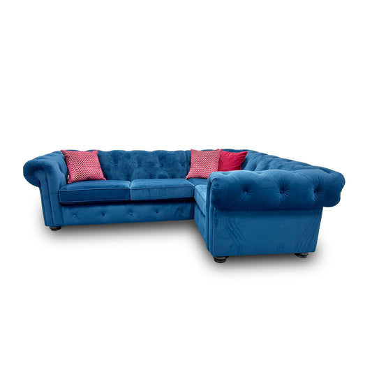 ‘Belair’ Royal Blue Sensual Velvet Left Hand Facing Arm 2 Seater Corner Sofa
