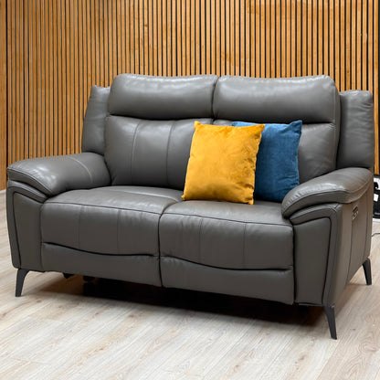 'Panache' Storm Grey Cat-60_21 Leather 2 Seater Power Recliner Sofa with Power Headrests