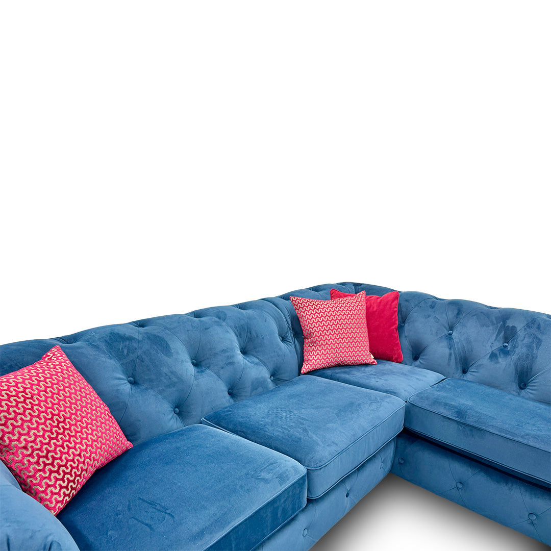 ‘Belair’ Royal Blue Sensual Velvet Left Hand Facing Arm 2 Seater Corner Sofa
