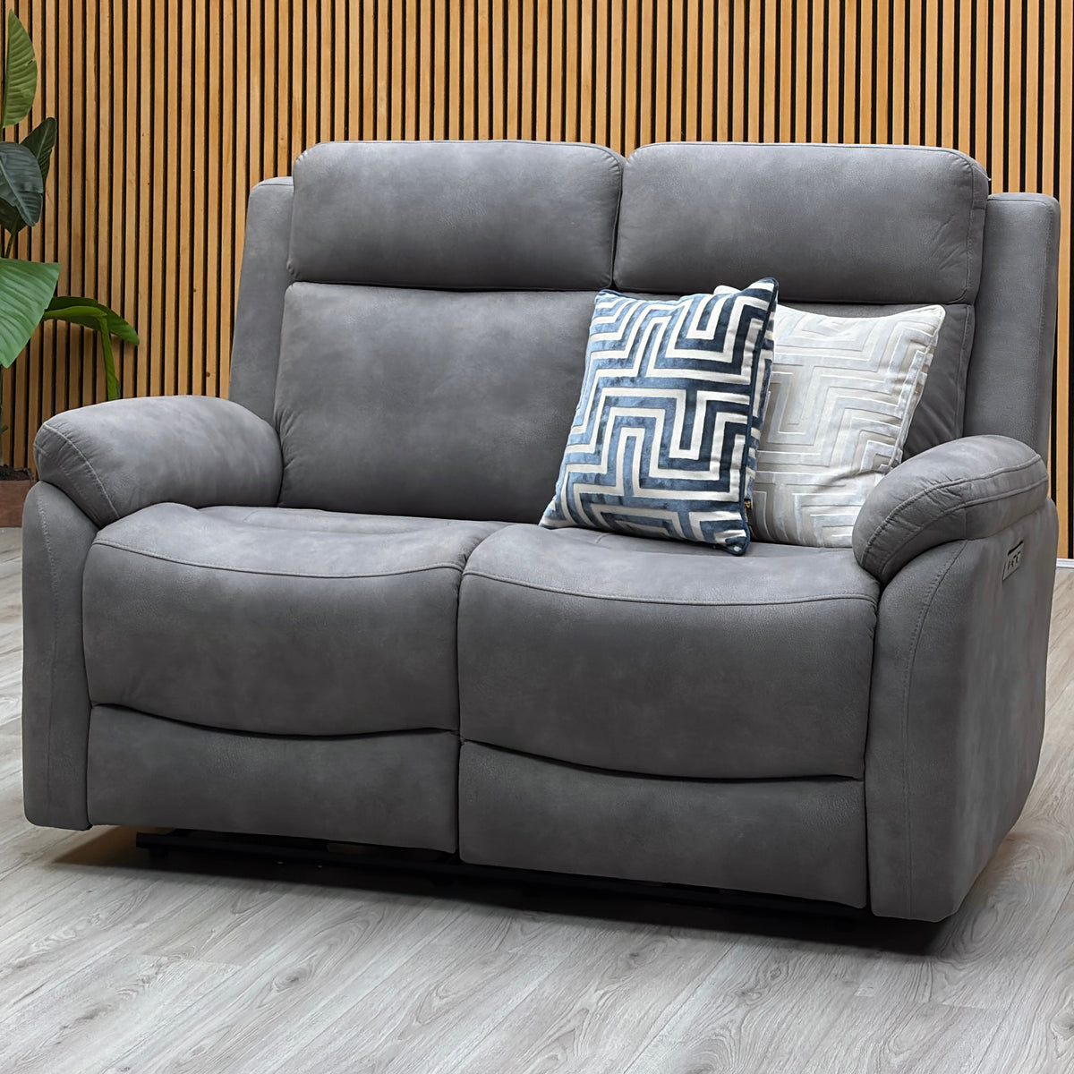 ‘Linea’ Storm Grey Microfiber Fabric 3 + 2 Seater Power Recliner with Power Armchair Sofa Set