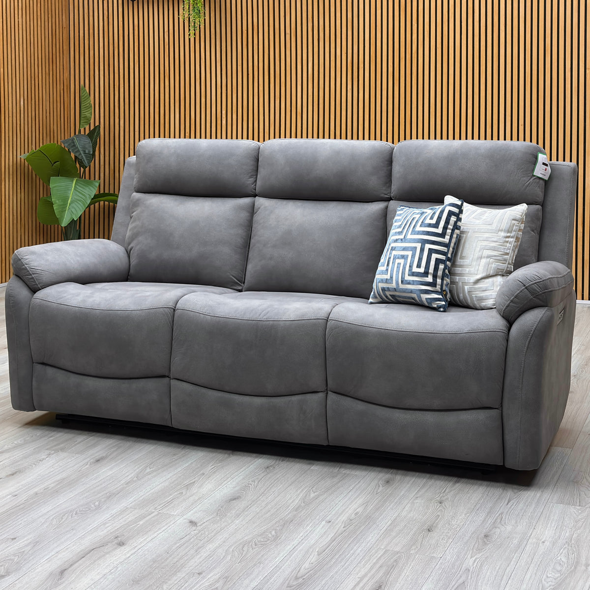 ‘Linea’ Storm Grey Microfiber Fabric 3 Seater Power Recliner Sofa