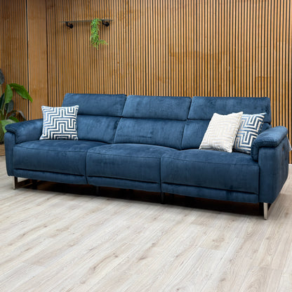 'Moet' Giula Dark Blue Velvet Fabric 4 Seater Power Recliner Sofa with Telescopic Headrests