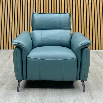 ‘Jude’ Oslo Peacock Green Cat-40_09 Leather 3 Seater Sofa & Power Recliner Chair Set with Power Headrest, Lumbar & Heated Seats