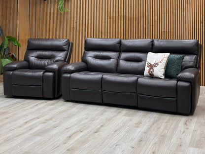 ‘Cinemax’ Lx-6413 Espresso Brown Leather 3 Seater 3 Cushion Power Recliner Sofa with Power Headrests + Chair