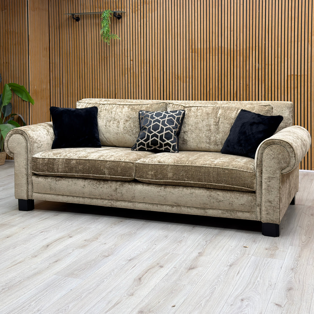Duresta 'Ambassador' Monarch Gold-Fitz Eby Ft Velvet Fabric Large 3 Seater Classic Back Sofa