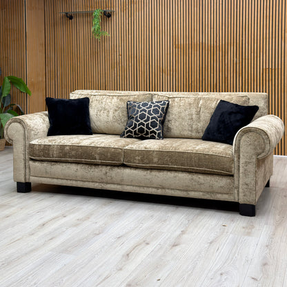 Duresta 'Ambassador' Monarch Gold-Fitz Eby Ft Velvet Fabric Large 3 Seater Classic Back Sofa