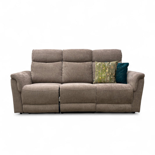 ‘Maude’ Mocha Tight Weave Fabric 3 Seater Power Recliner Sofa