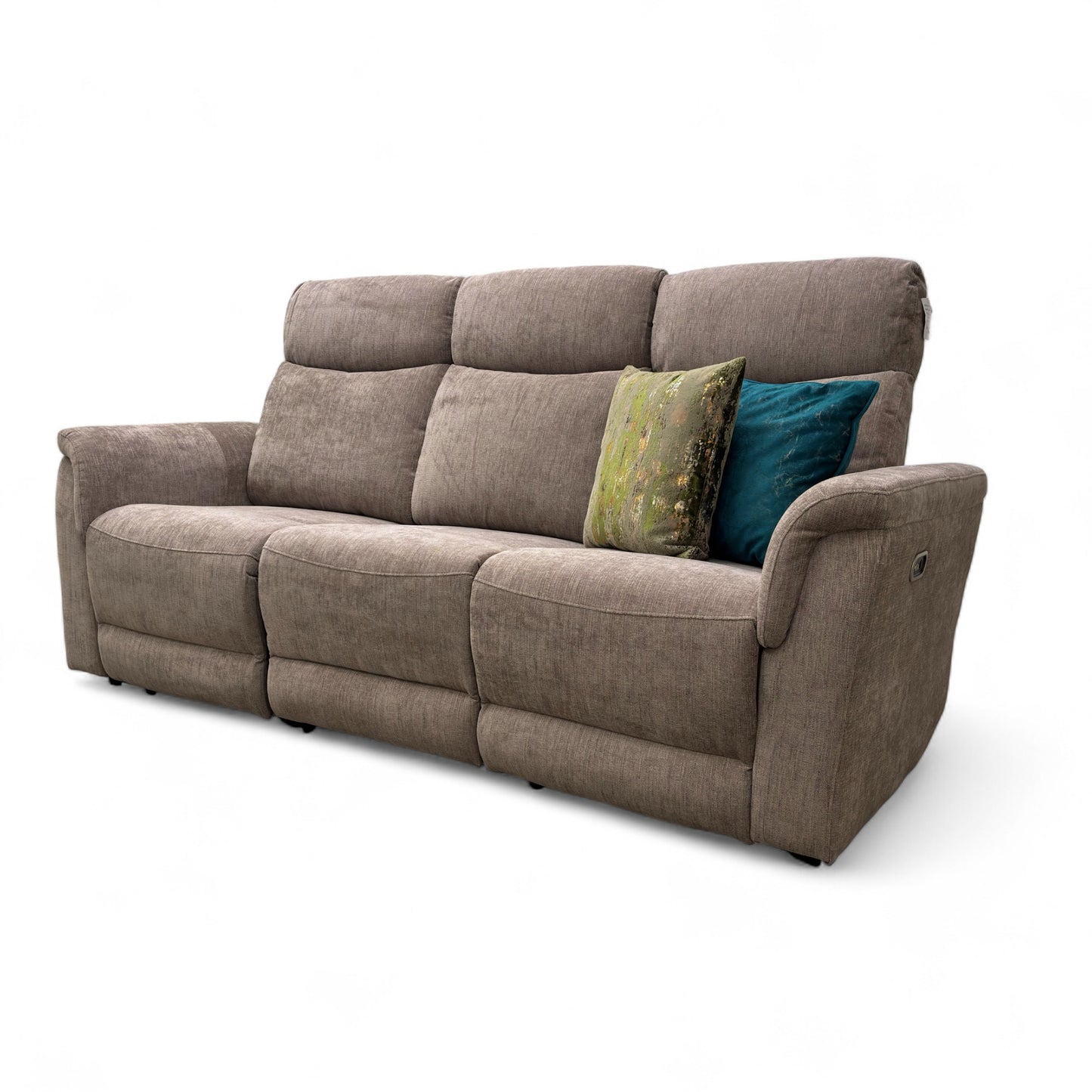 ‘Maude’ Mocha Tight Weave Fabric 3 Seater Power Recliner Sofa