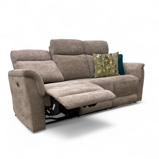 ‘Maude’ Mocha Tight Weave Fabric 3 Seater Power Recliner Sofa