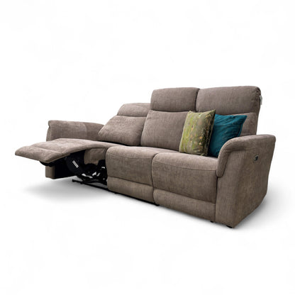 ‘Maude’ Mocha Tight Weave Fabric 3 Seater Power Recliner Sofa