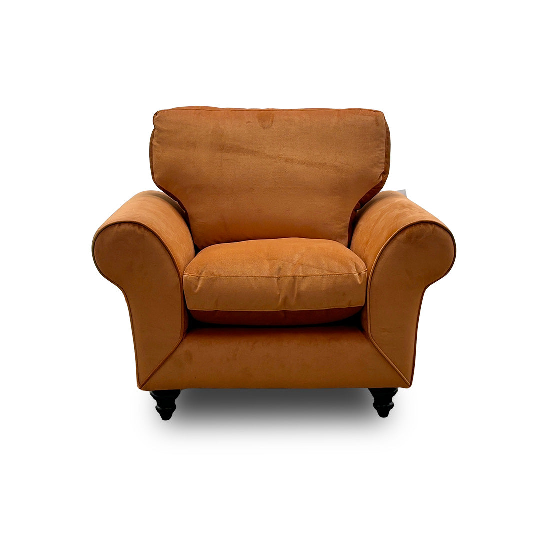 ‘Evelyn’ Marmalade Abbey Velvet Armchair
