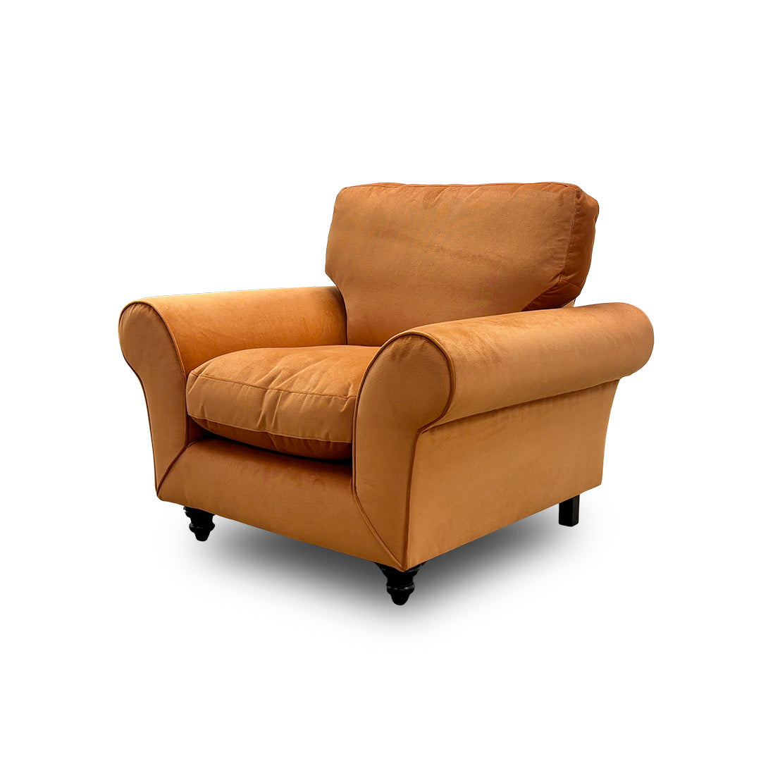 ‘Evelyn’ Marmalade Abbey Velvet Armchair