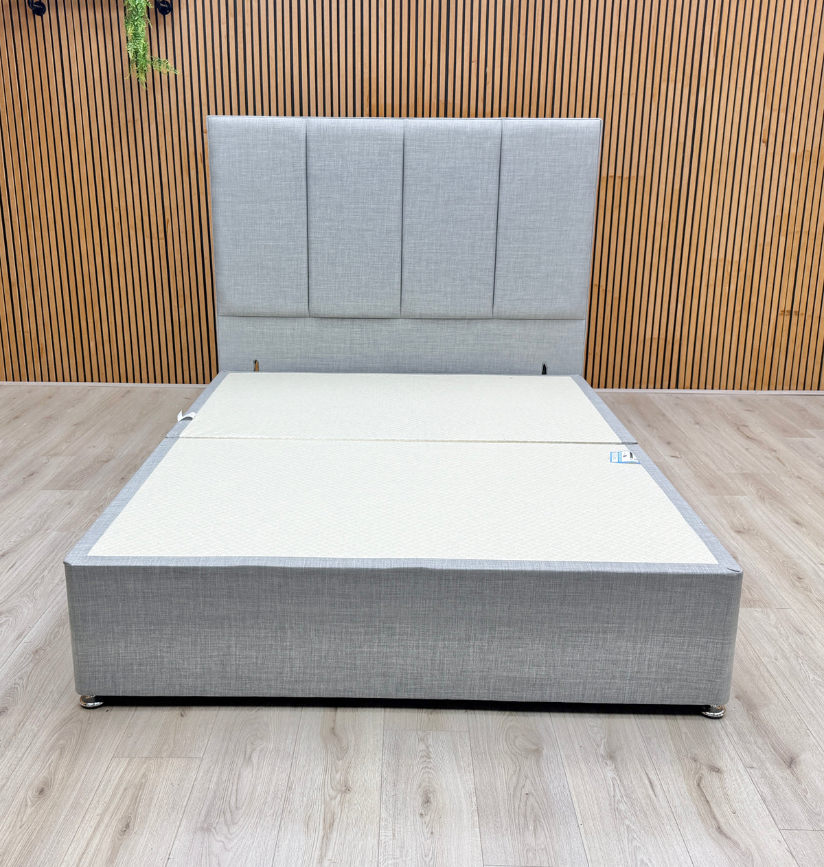 ‘Albert’ Silver Fabric Floor Standing Headboard + 2 Drawer Divan Base - King