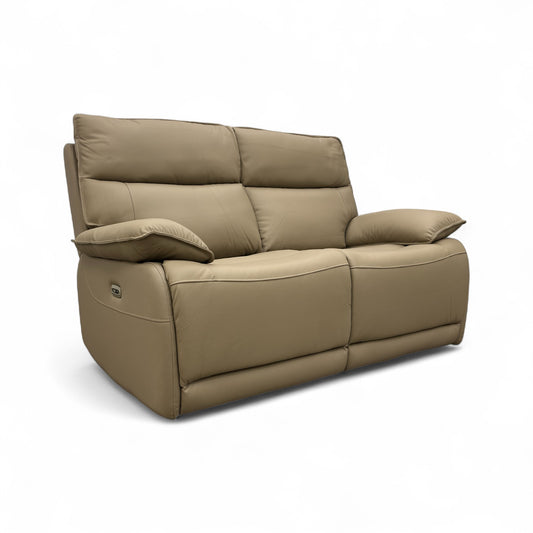 ‘Lugo’ Latte Leather Power Recliner 2 Seater Sofa