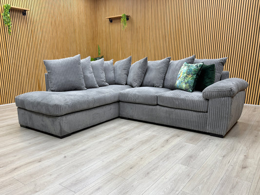 'Amalfi' Charcoal Cord Fabric Left Hand Facing Scatter Back Corner Chaise Sofa