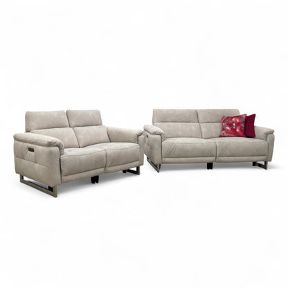 ‘Moet’ 43501 Dexter Ivory Fabric 3 + 2 Seater Power Recliner Sofa Set with Telescopic Headrests