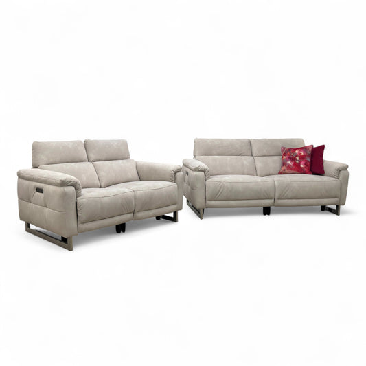 ‘Moet’ 43501 Dexter Ivory Fabric 3 + 2 Seater Power Recliner Sofa Set with Telescopic Headrests