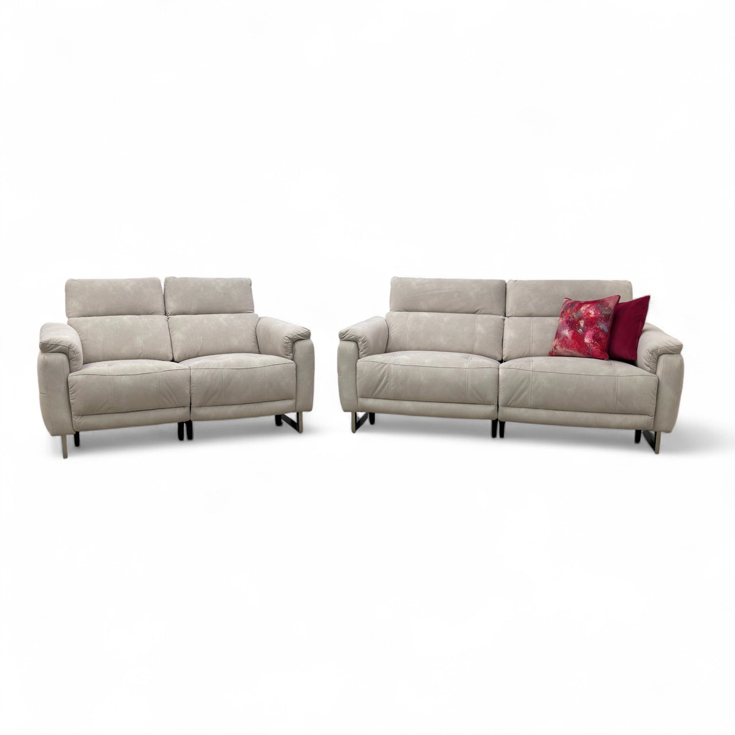 ‘Moet’ 43501 Dexter Ivory Fabric 3 + 2 Seater Power Recliner Sofa Set with Telescopic Headrests